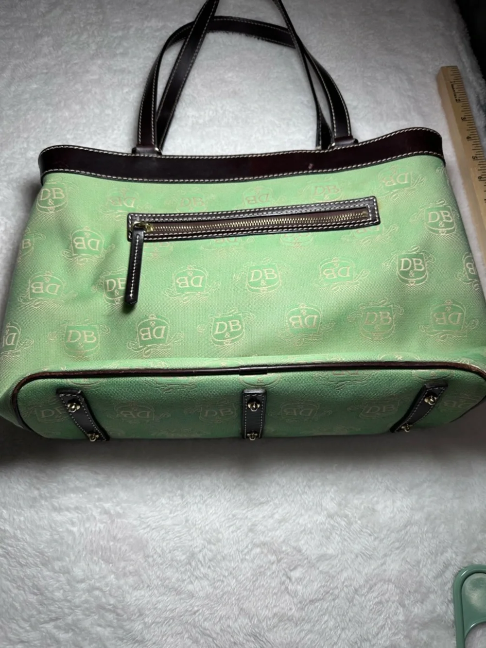 Dooney & Bourke Vintage Canvas Tote Bag Matching Coin Purse Set green/brown